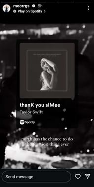 Riddle's Instagram post featuring her reaction to the song 'ThanK aIMee' from Swift's latest album